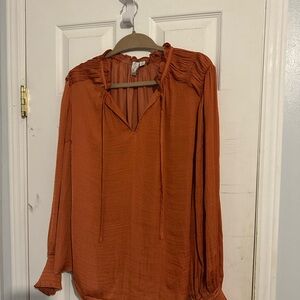 Joie Rust Ruffle V-Neck Long Sleeve 100% Polyester Blouse 1X Plus Size